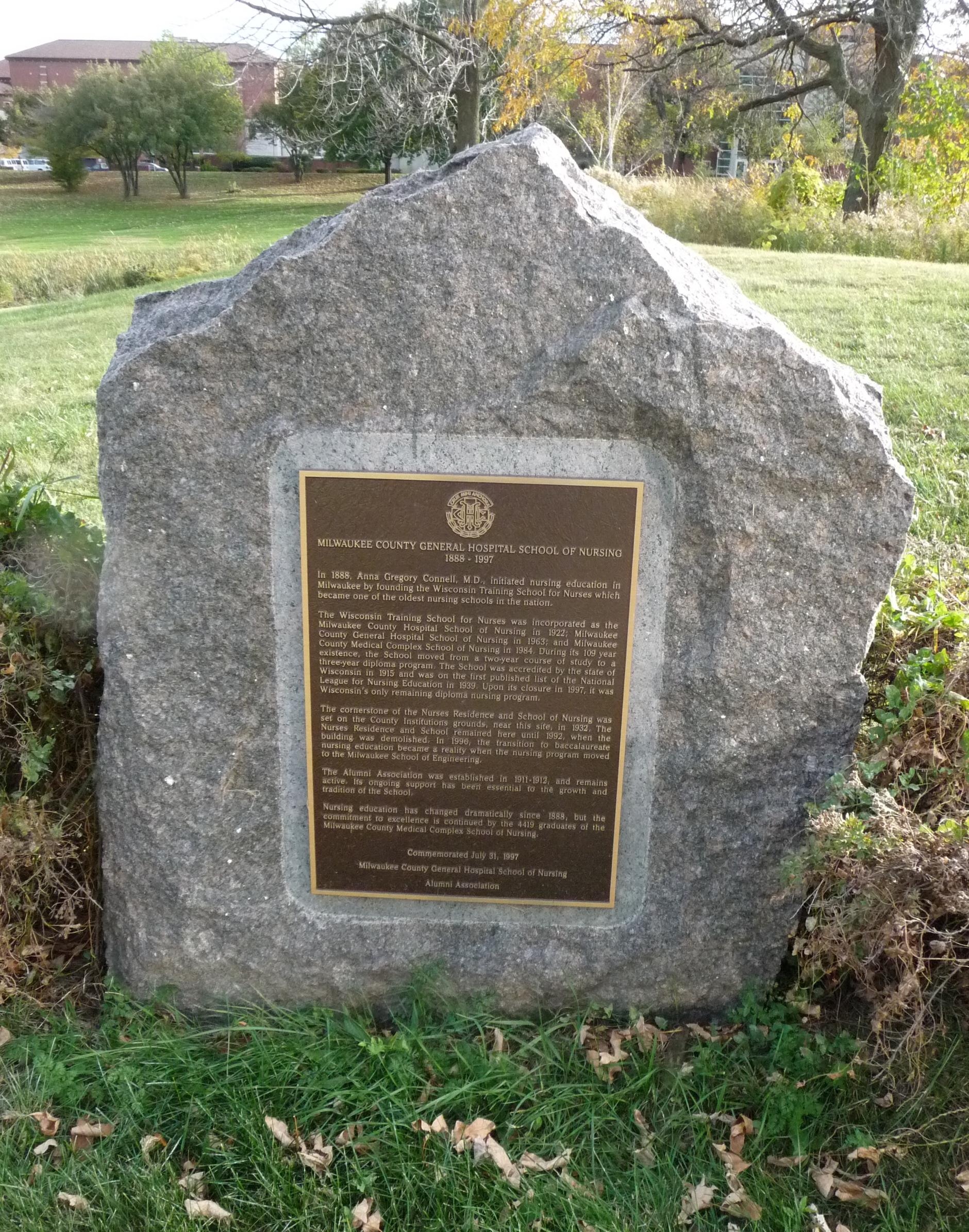 MCGHSON Marker on site of Nurses Residence on county grounds near the new MCW Cancer Institute. 